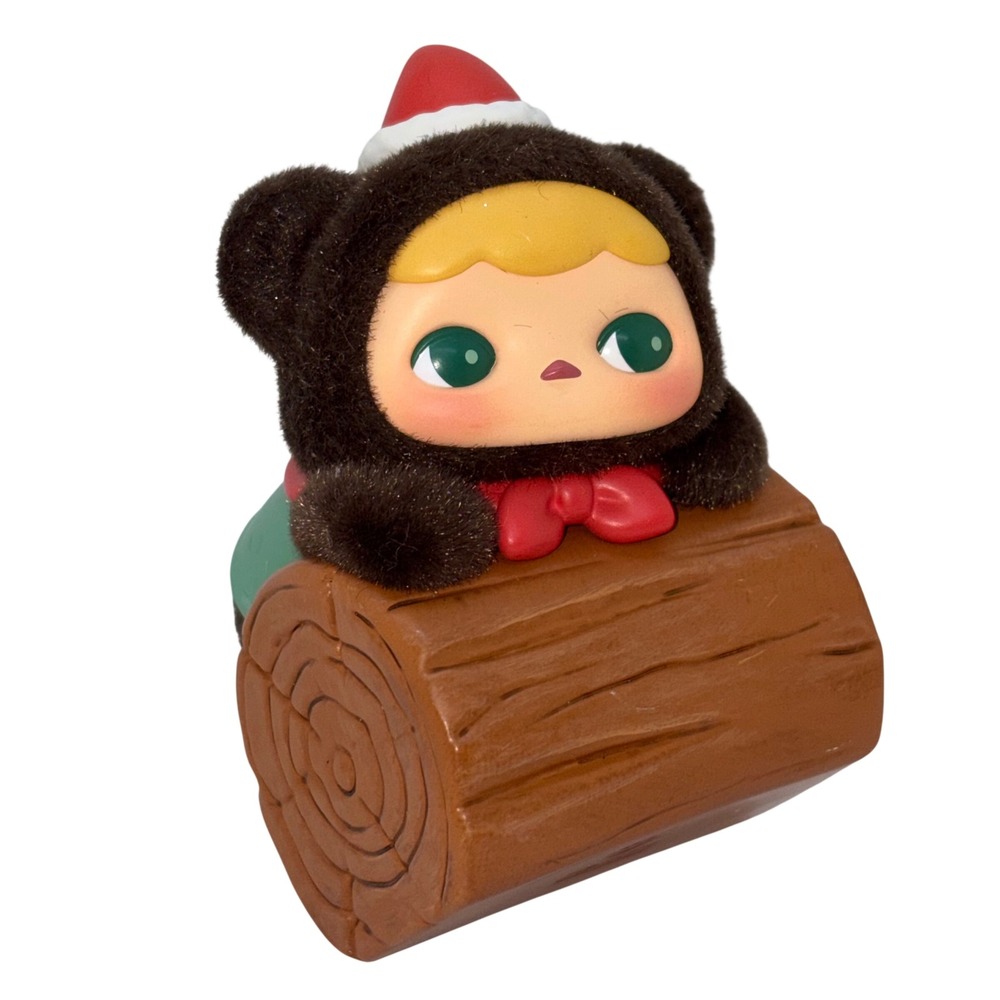 Pop Mart The Monsters Christmas Series Pucky Bear on Log Flocked Figure